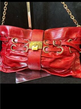 Jimmy Choo Red Leather Chain-Shoulder Bag with Gold Hardware